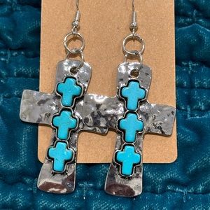 New Cross Antique Silver & Turquoise Drop Earrings